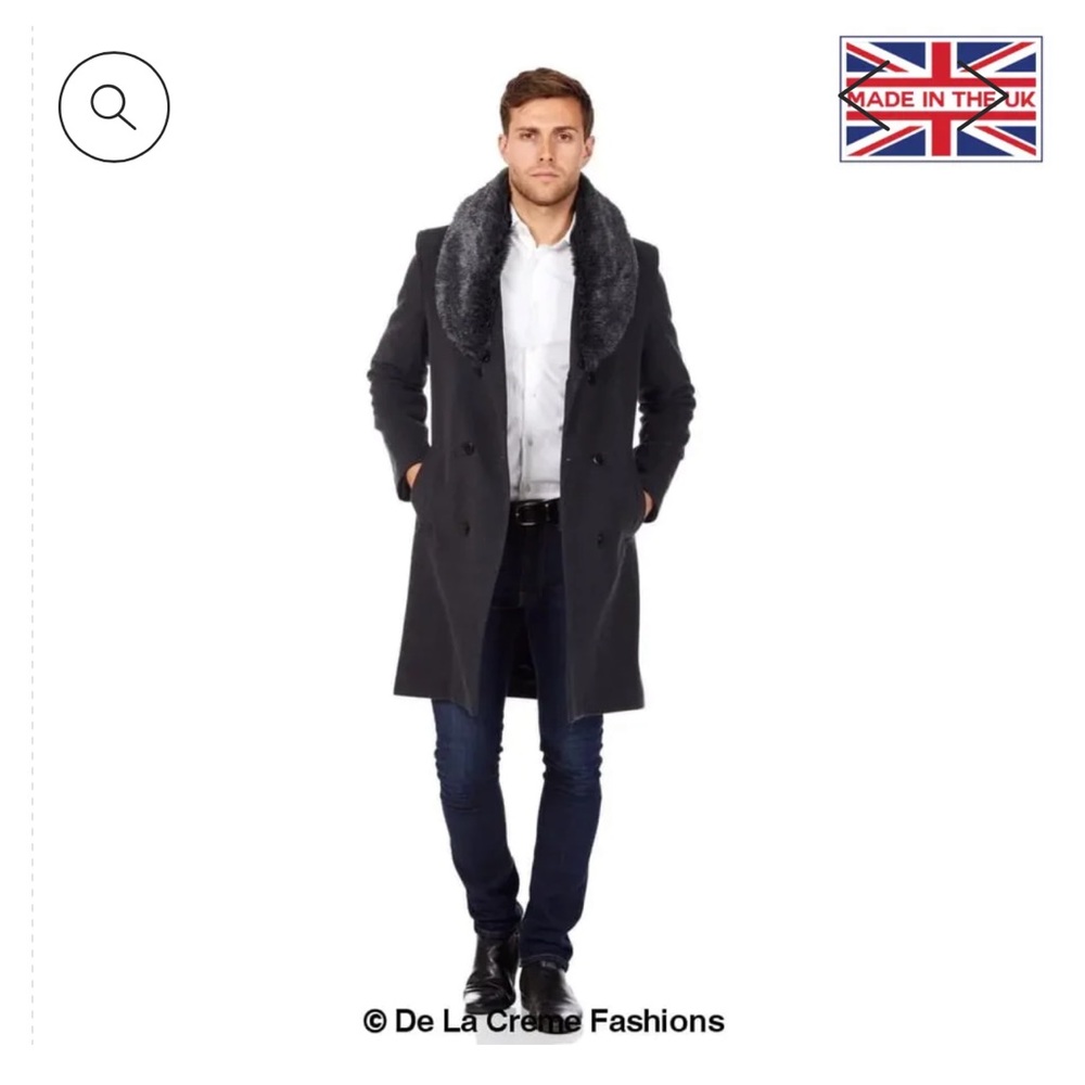 Double Breasted Wool Coat with Faux fur Collar in Black, size Small. Brand New!